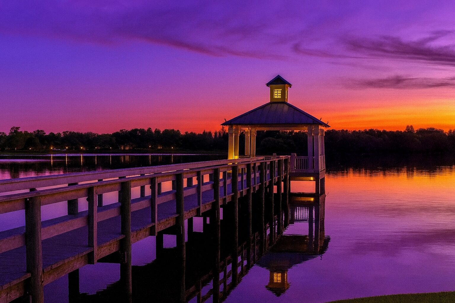 Forest Creek lake and sunset view in Parrish Florida